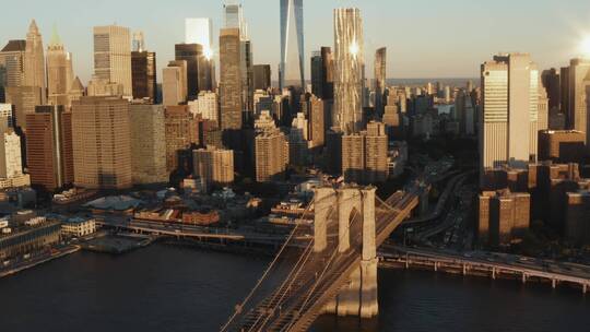 航拍纽约布鲁克林大桥曼哈顿