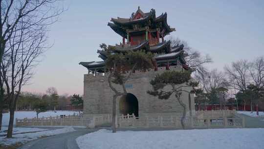 山西太原晋祠博物馆，古代建筑，冬季雪景