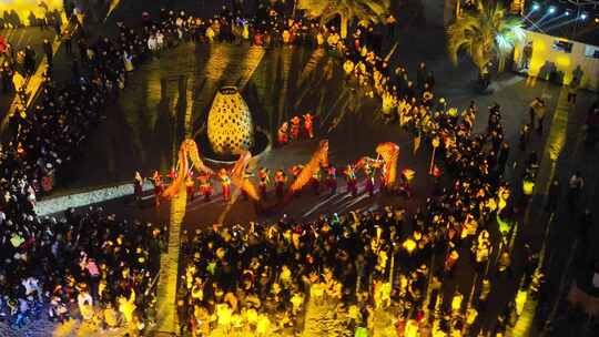 龙年春节新春庙会舞龙拜年活动航拍视频素材模板下载