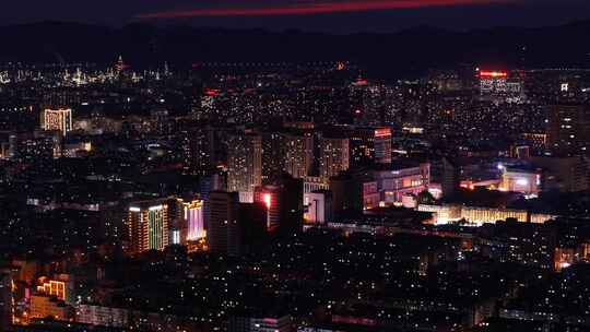 航拍辽宁锦州夜晚城市风光