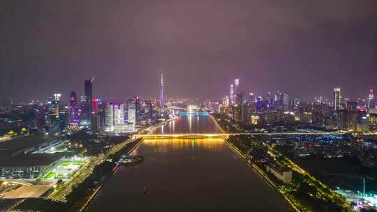 广州城市夜景交通夜景航拍延时4K