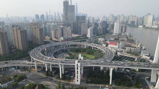 上海南浦大桥车流黄浦江全景特写4K视频素材模板下载