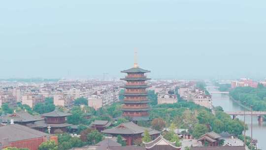 航拍上海宝山寺佛教寺院自然风光