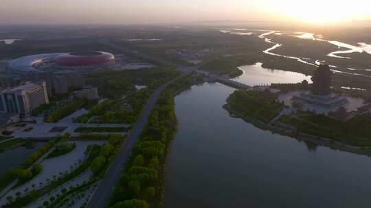 宁夏吴忠黄河楼景区航拍