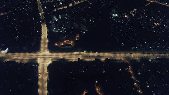 航拍上海电影感城市市区道路夜景