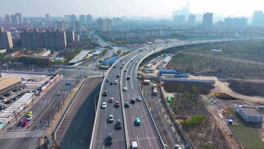 上海卢浦大桥航拍南北高架路浦东新区车流城视频素材模板下载