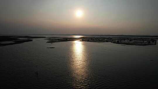 【原创】阳澄湖大闸蟹湖边夕阳航拍4k苏州