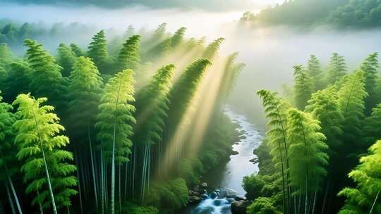 翠竹子竹林竹叶光影丁达尔耶稣光4K