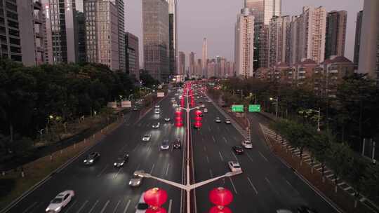 深圳滨河大道城市道路高楼车流景观