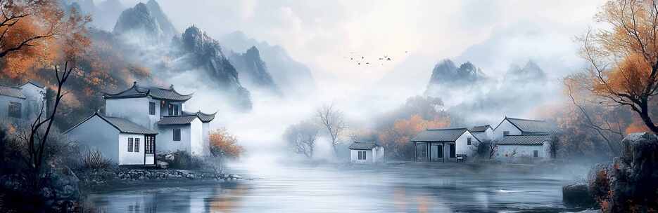 古风山水中式建筑风景