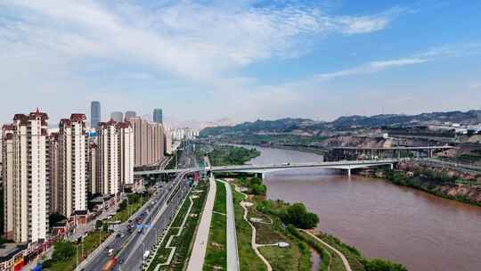 兰州城市大景 城关雁滩大景 黄河边