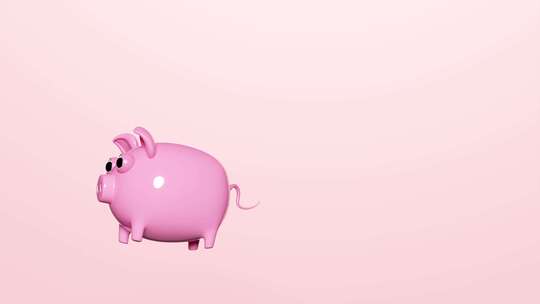 小猪储蓄罐和金币的概念动画