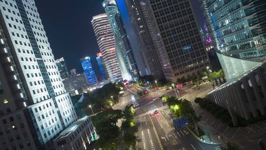 上海陆家嘴现代办公大楼夜景-悟2旋转航拍