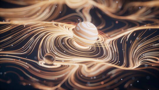 抽象流动曲线与星球3D渲染