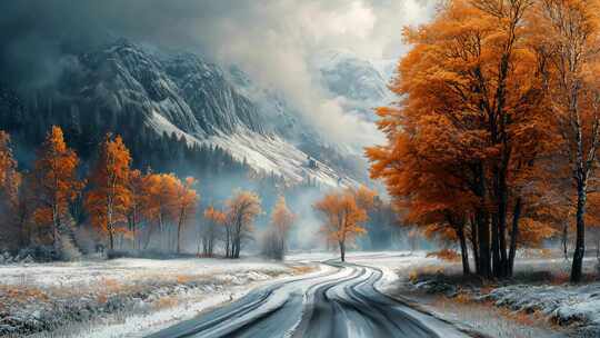 冬季户外雪山意境风光空镜头