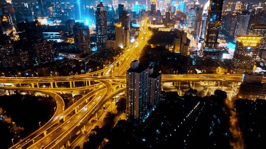 上海延安高架夜景航拍视频素材模板下载