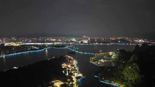 广东肇庆星湖七星岩5A景区夜景航拍