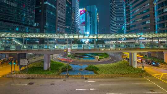 香港人行天桥车流夜景