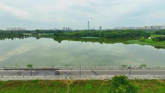 成都青龙湖航拍城市森林公园湿地青龙湖湿地