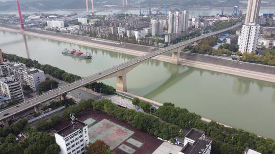 航拍湖北宜昌西陵区跨江大桥