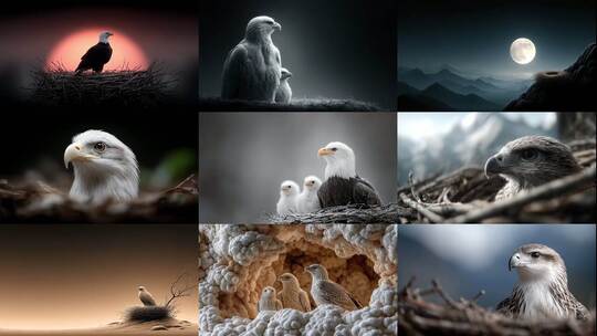 雄鹰哺育幼崽温情一幕鹰巢守护生命的奇迹高清在线视频素材下载