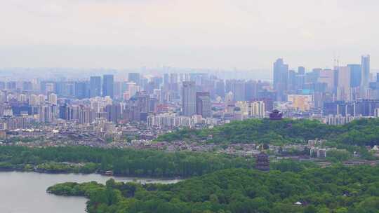 杭州西湖春天景区与城市建筑风景