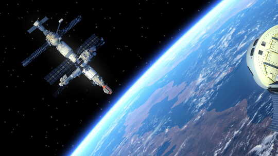 围绕地球飞行的空间站【4K】视频素材模板下载