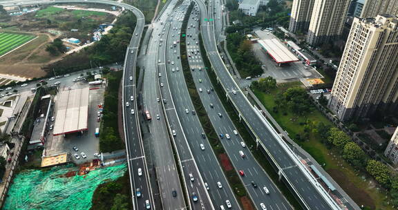 航拍成都道路三环路娇子立交桥车辆交通