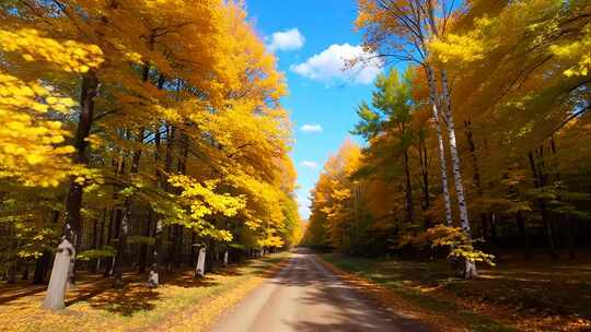 秋日森林中的道路风景