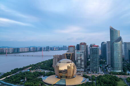 杭州钱江新城cbd日转夜延时超清夜景