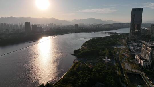 航拍福州闽江尤溪洲大桥道路江景