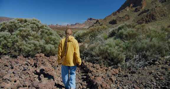 女人，徒步旅行，泰德，火山