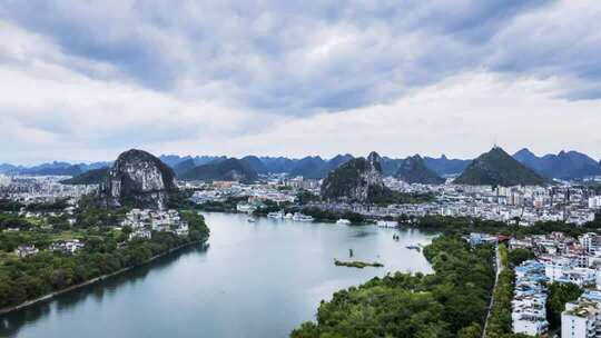 桂林城区漓江航拍延时