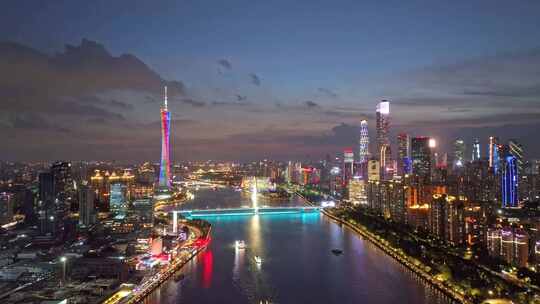 日落后的珠江新城唯美航拍