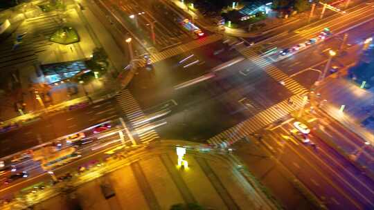 杭州城市十字路口夜景车流延时摄影视频素材模板下载