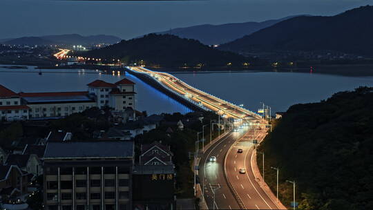 电影级航拍苏州太湖大桥夜景蓝调密度