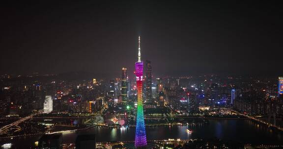 广州塔广州地标城市夜景航拍