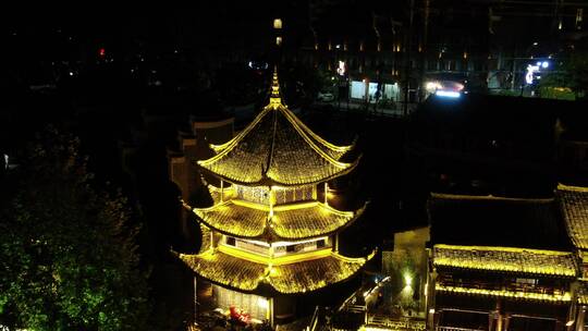 航拍湖南湘西凤凰古城4A景区夜景