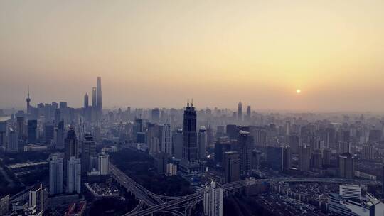上海浦西清晨航拍