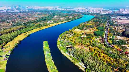 航拍北京通州大运河森林公园北京城市副中心