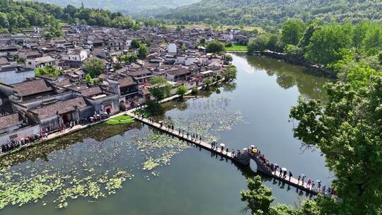 航拍中国传统水墨风安徽黟县宏村景区