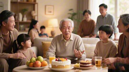 家庭聚会老人与孩子互动场景