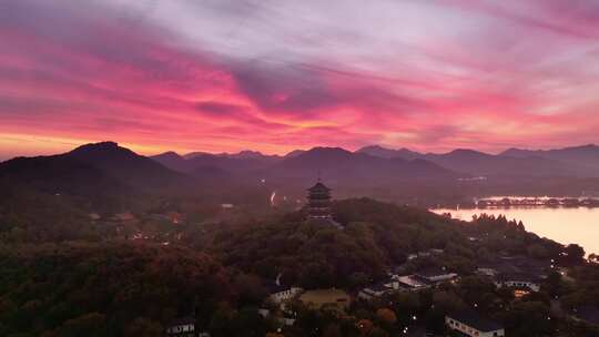 航拍西湖雷峰塔