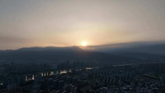 福州日出航拍鼓山日出延时城市山峰日出风景