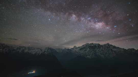西藏日喀则喜马拉雅山脉雪山星空银河延时风