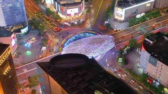 上海市杨浦区商圈五角场广场夜晚夜景城市车