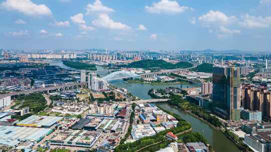 广州荔湾岭南V谷和佛山三山城市天际线延时