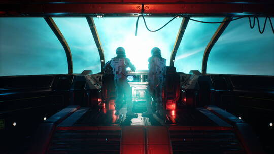 电影科技场景 外星人开着宇宙飞船飞往虫洞