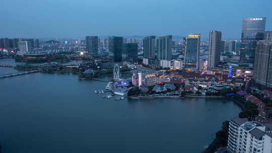 江苏南京百家湖夜景航拍延时