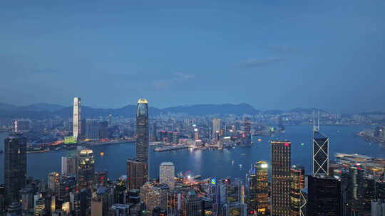 航拍香港维多利亚港夜景